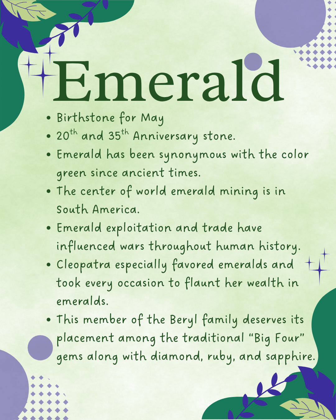 Emerald dangle earrings. May birthstone