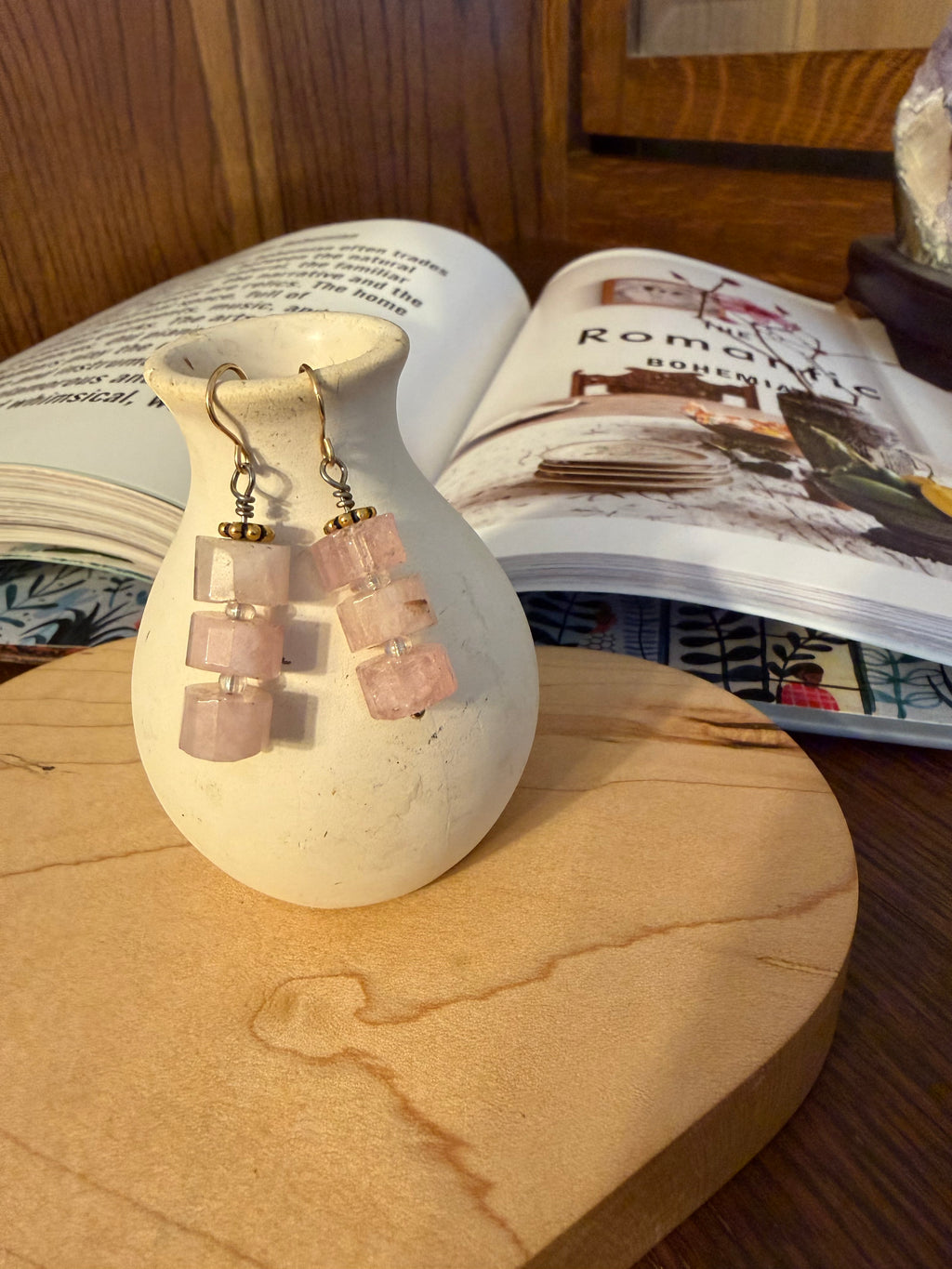 Morganite cube earrings, pink gemstone