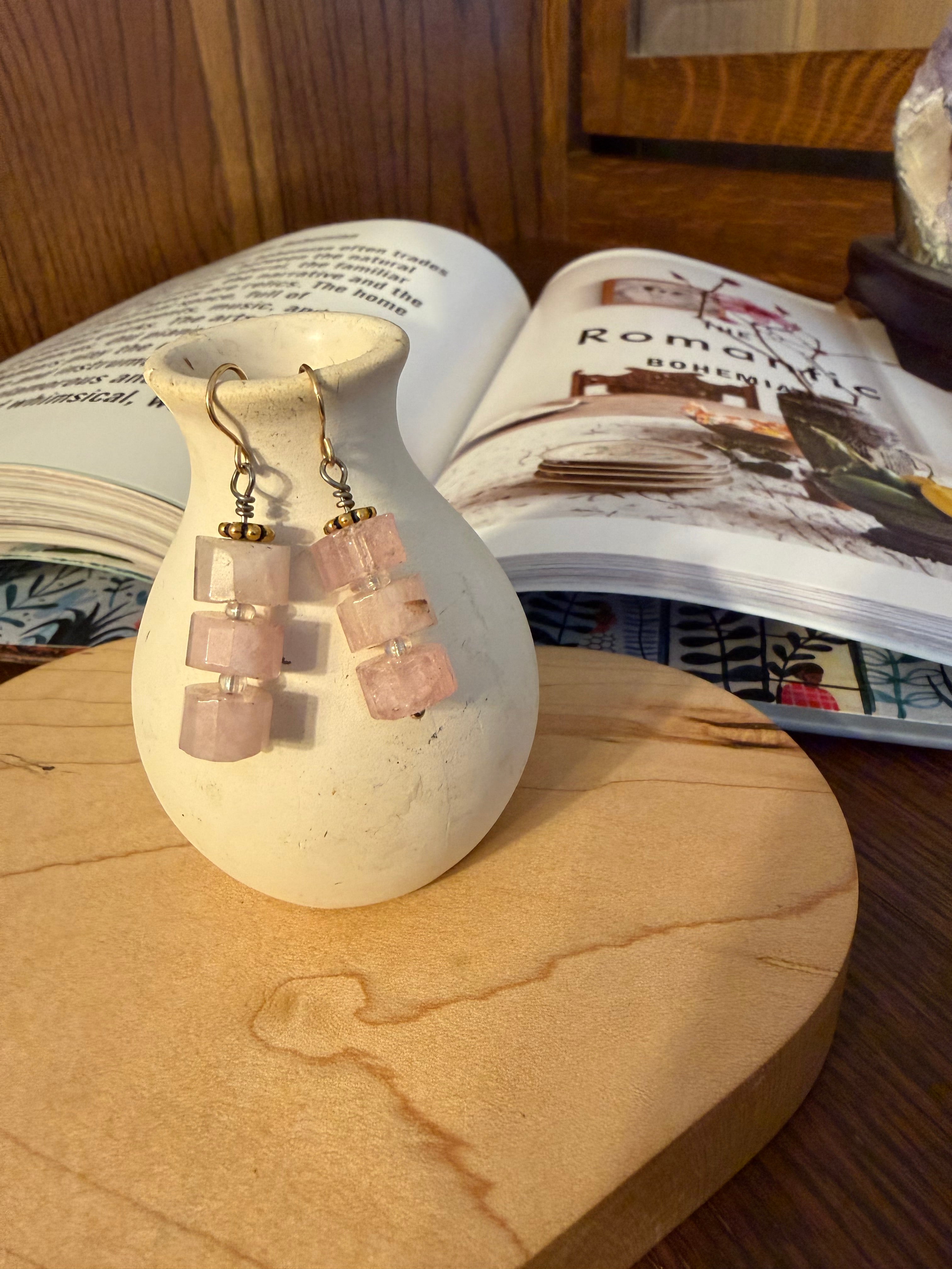 Morganite cube earrings, pink gemstone