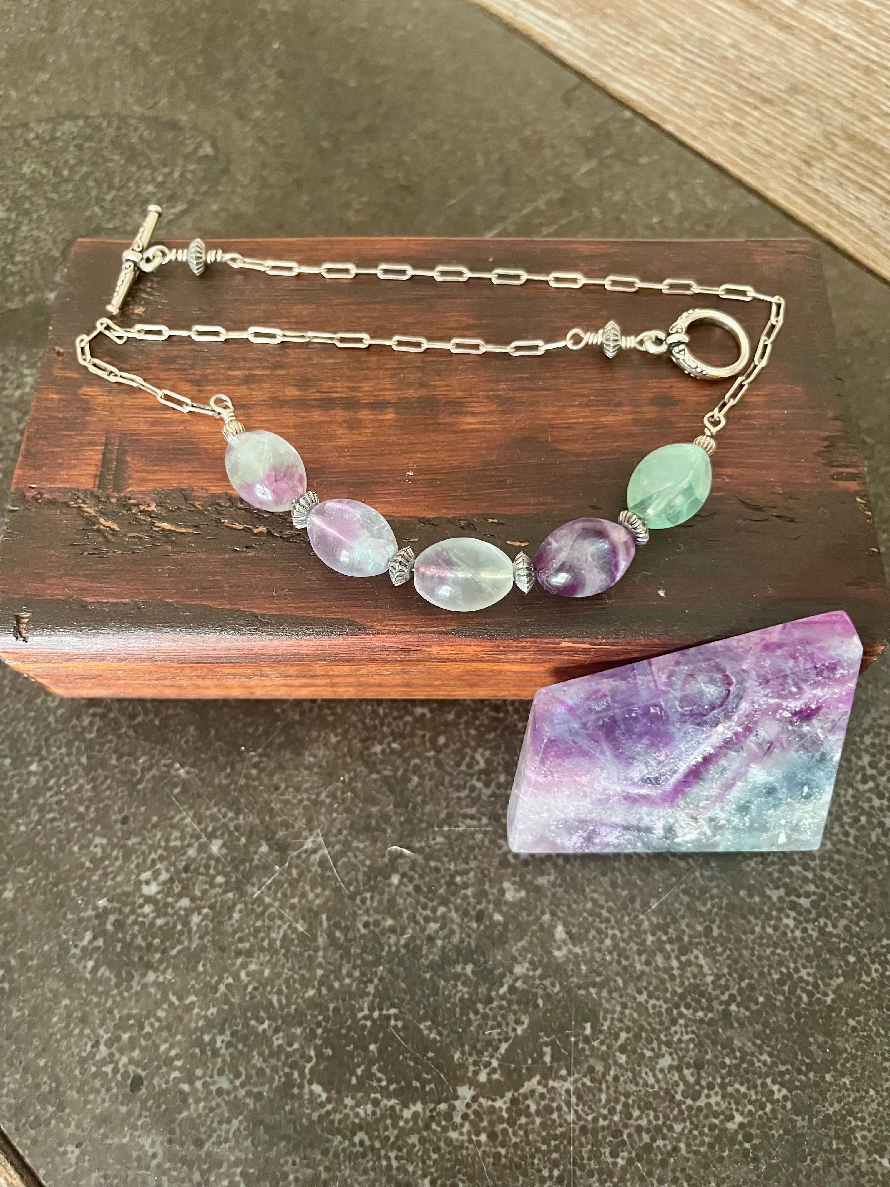 Fluorite gemstone nugget necklace