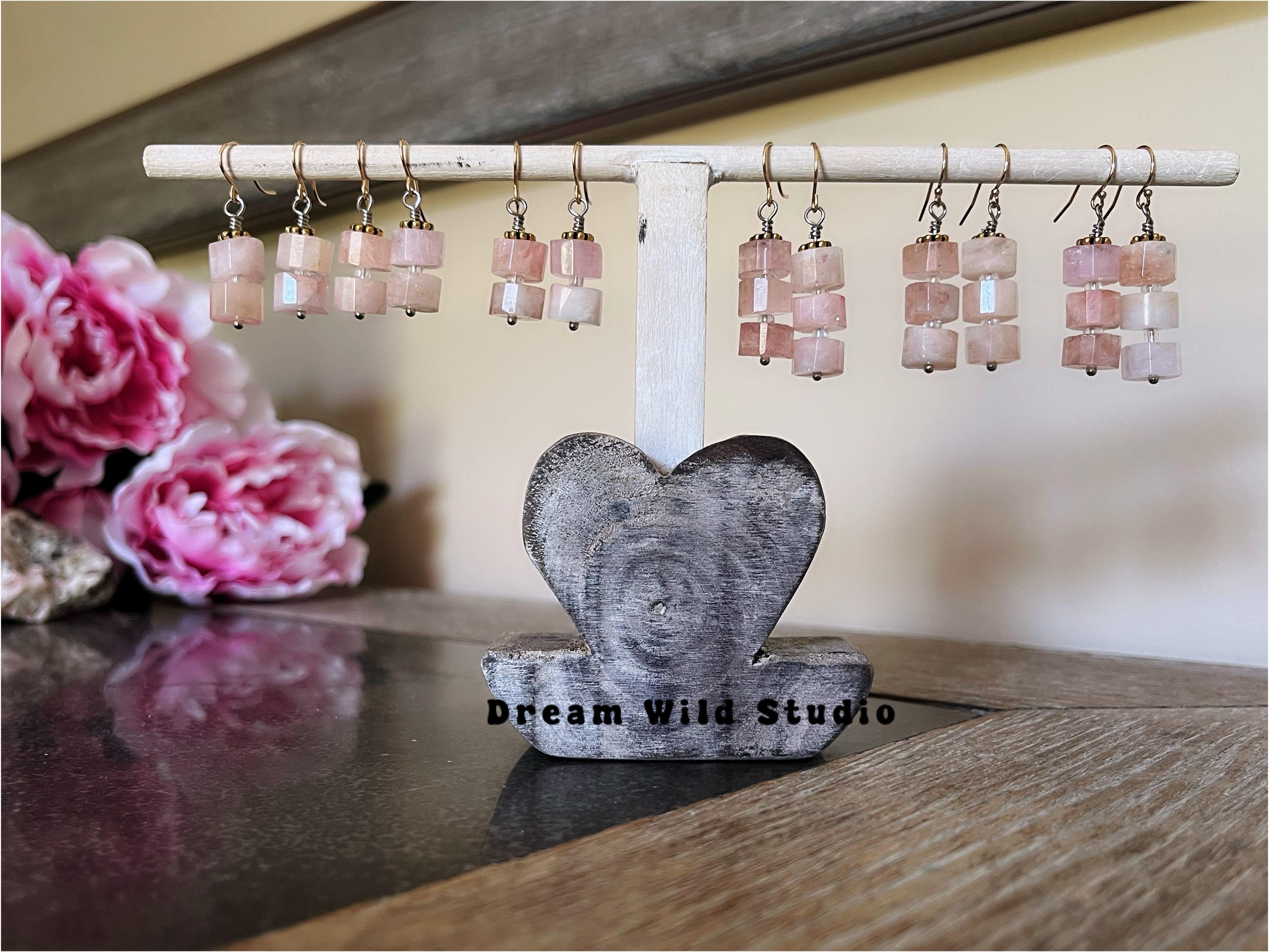 Morganite triple earrings