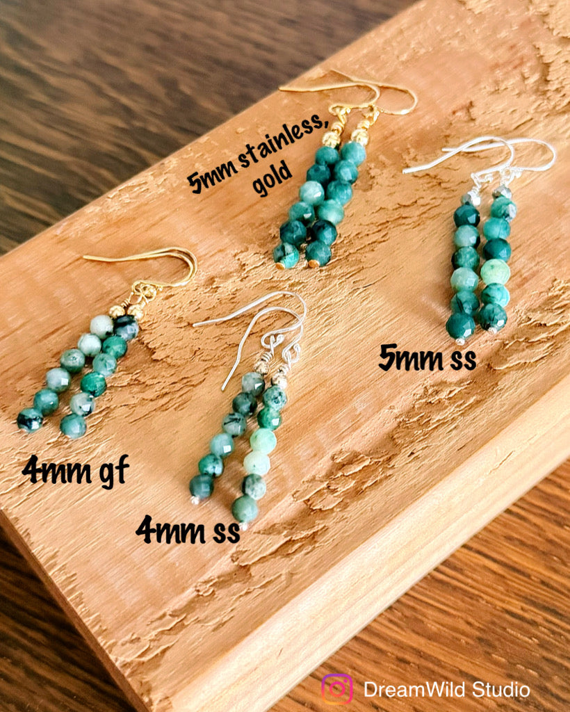 Emerald dangle earrings. May birthstone