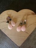 Rose Quartz + Tourmaline dangle earring