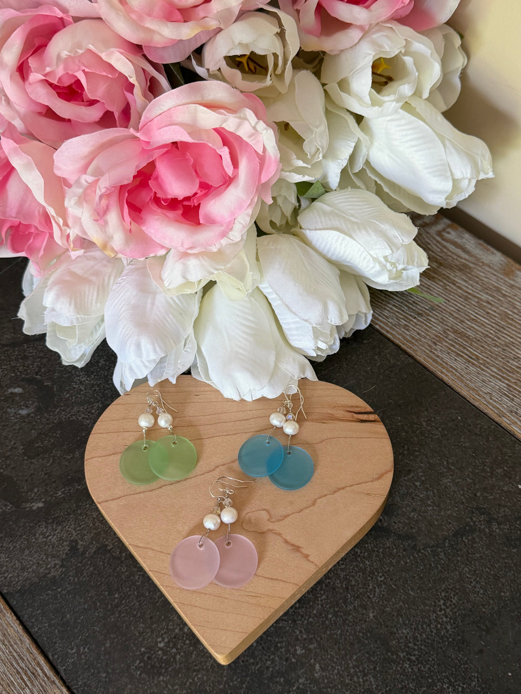 Beach Glass + Pearl earrings
