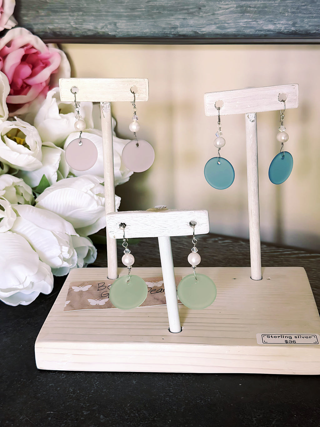 Beach Glass + Pearl earrings
