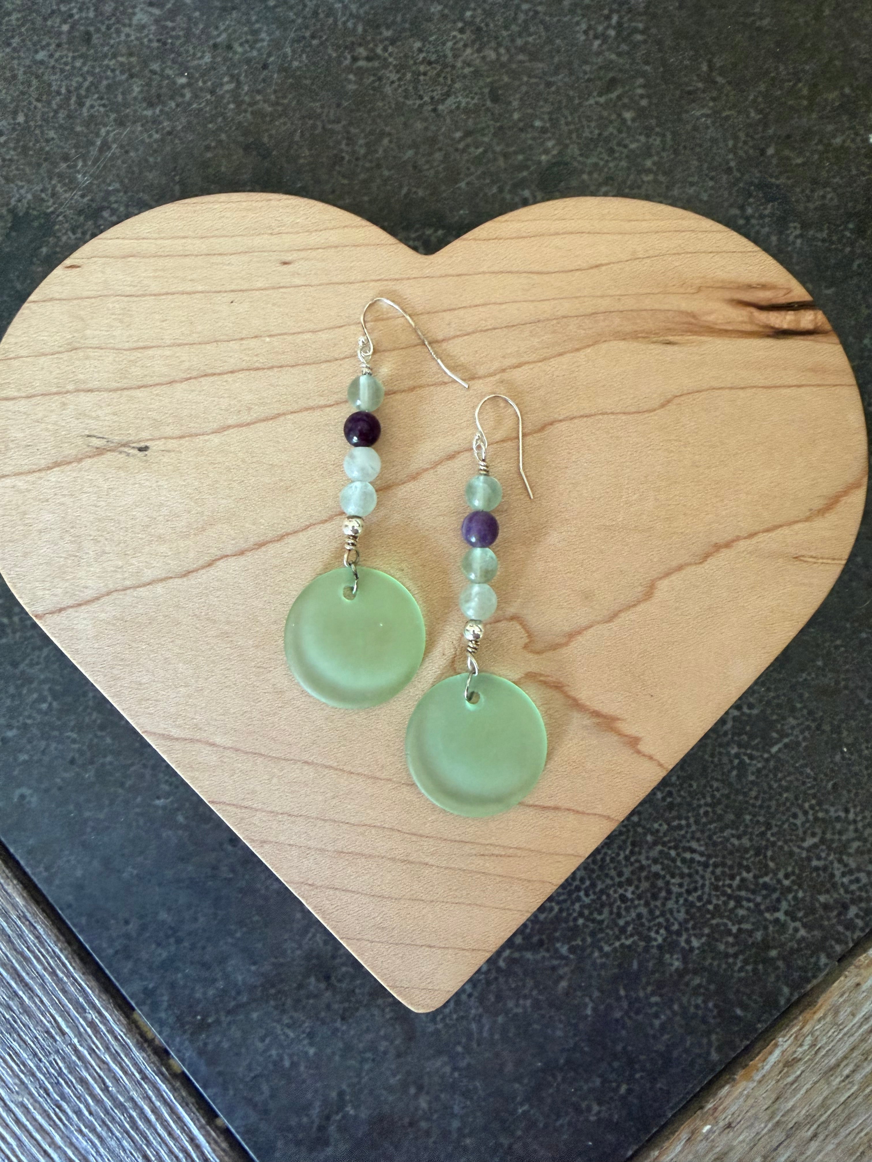 Beach Glass + Pearl earrings