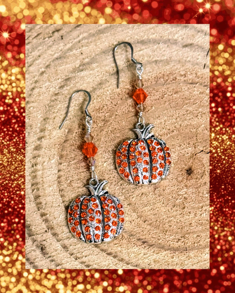 Pumpkin rhinestone dangle earrings