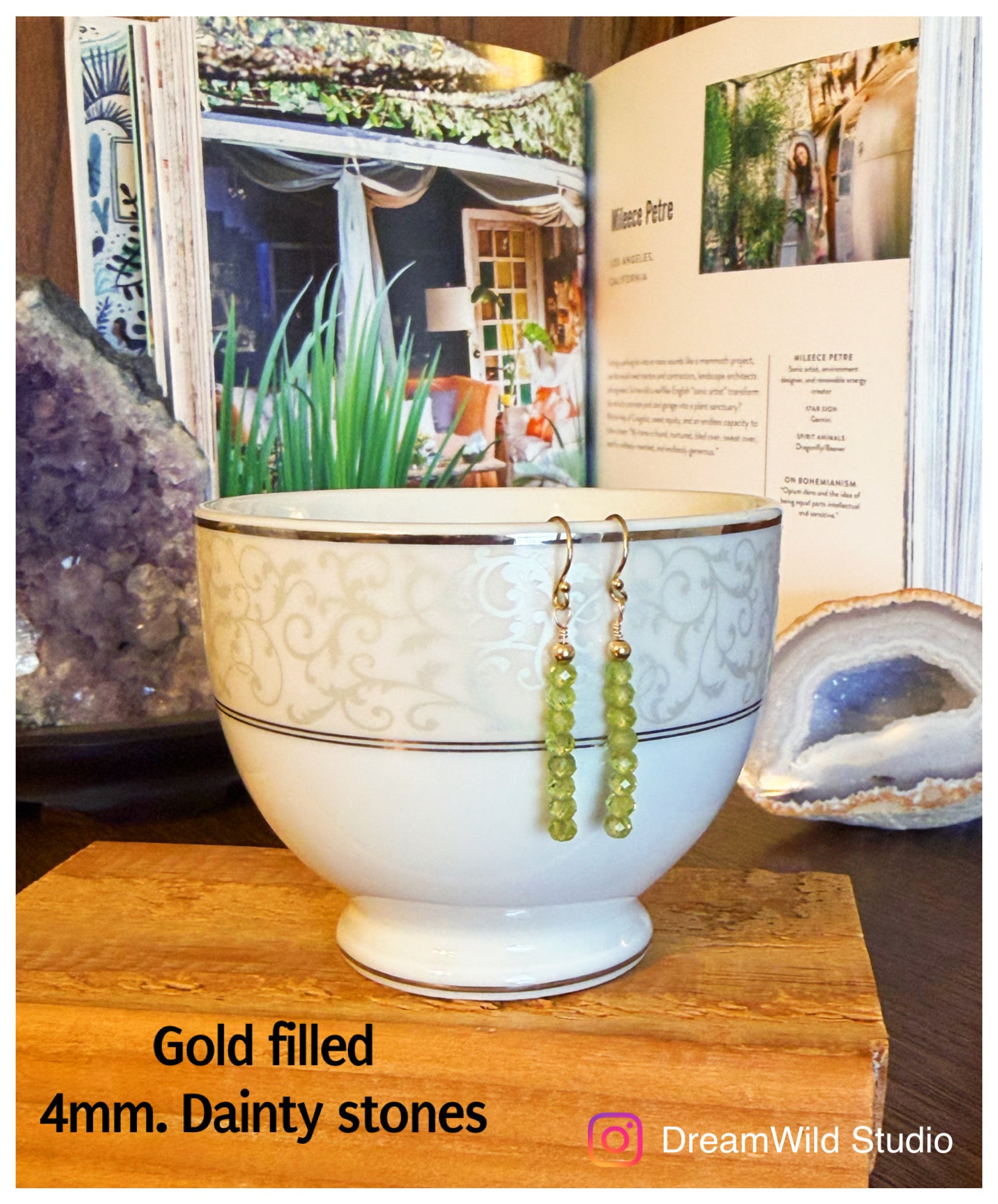 Peridot birthstone dangle earrings