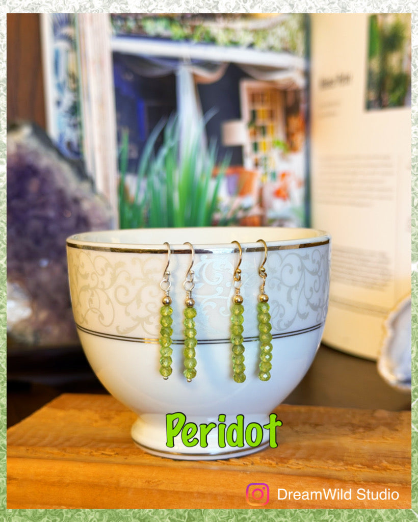 Peridot birthstone dangle earrings