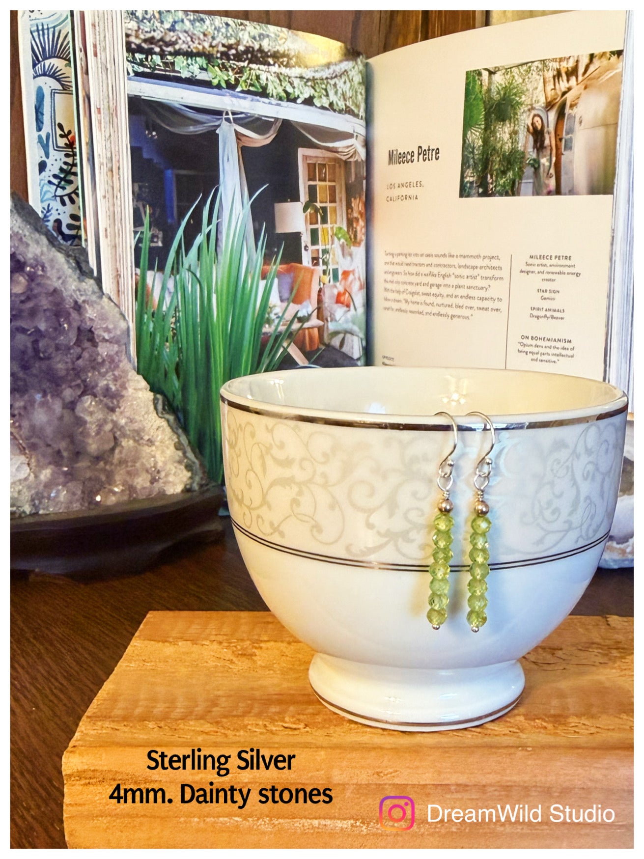 Peridot birthstone dangle earrings