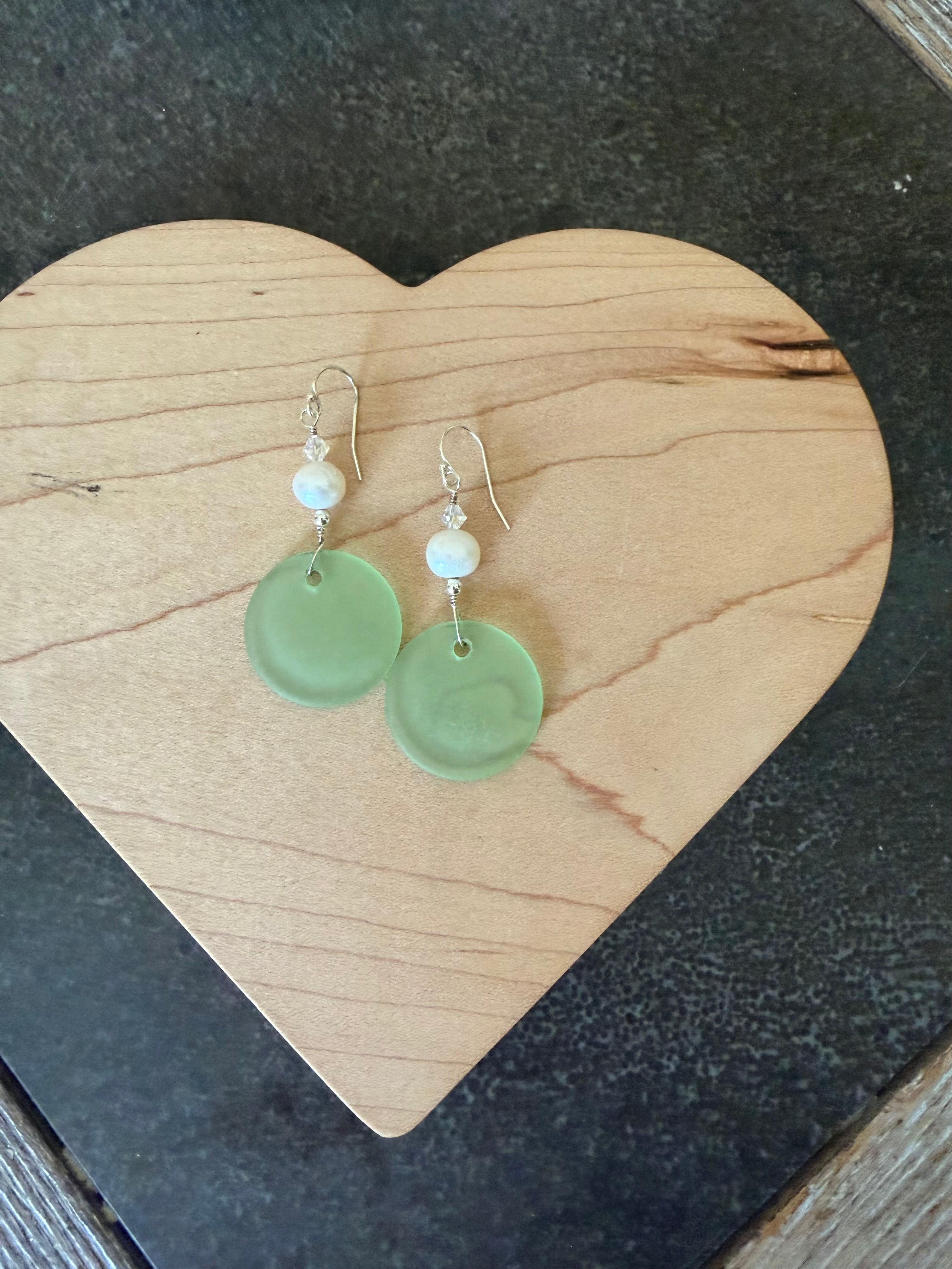 Beach Glass + Pearl earrings