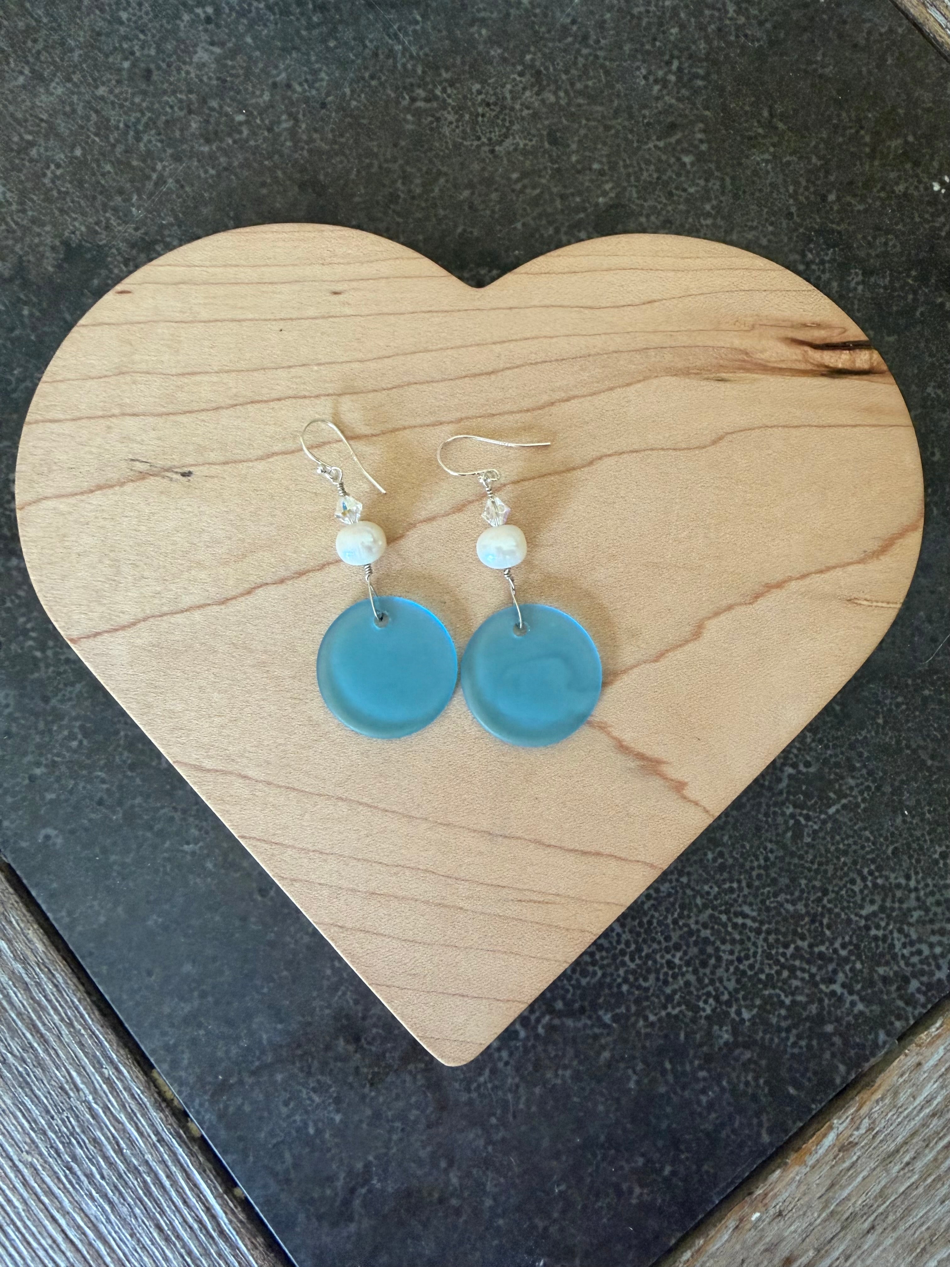 Beach Glass + Pearl earrings