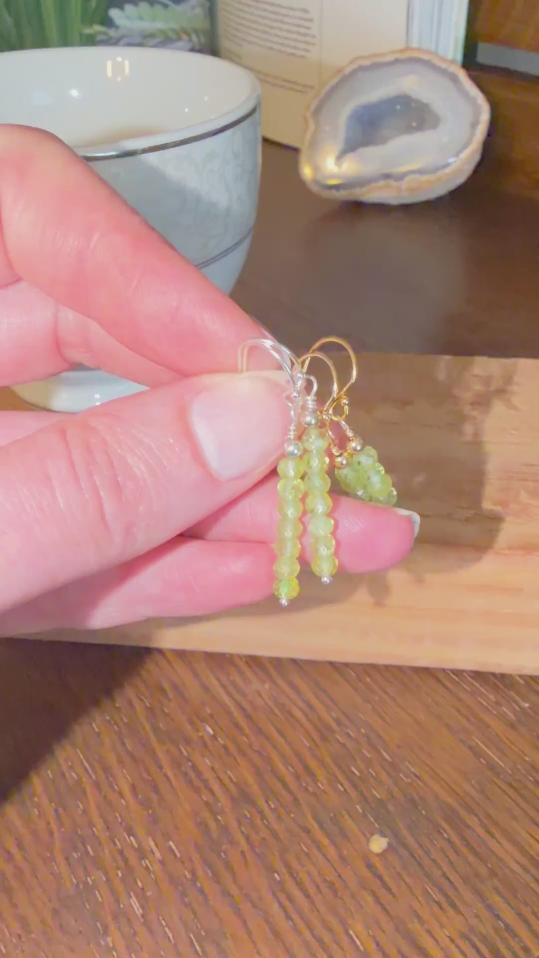 Peridot birthstone dangle earrings