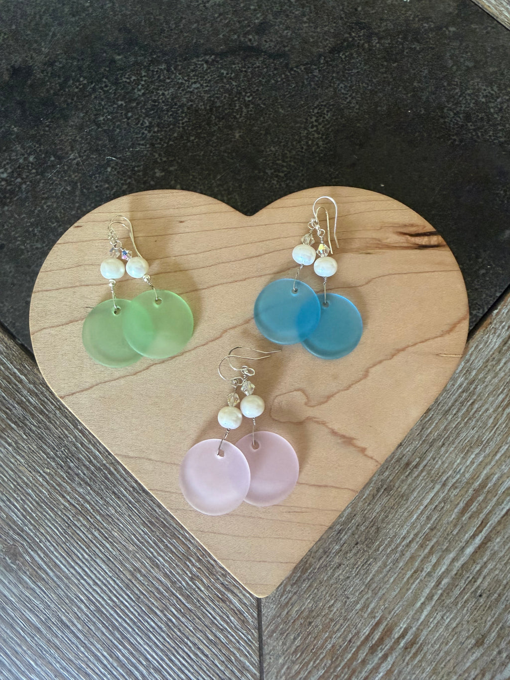 Beach Glass + Pearl earrings